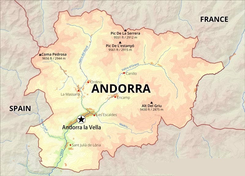 Printable Map of Andorra