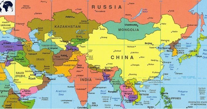 Asia Map with Cities Labeled