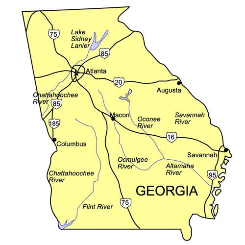 Labeled Georgia Map with Capital