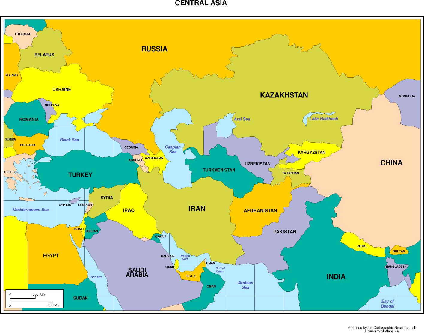 Labeled Map of Asia with Capitals