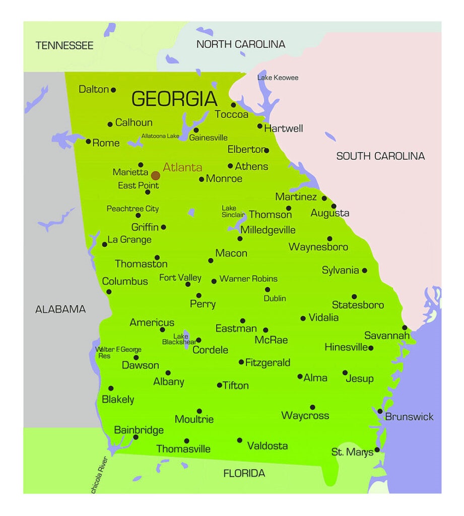 Labeled Map of Georgia Printable