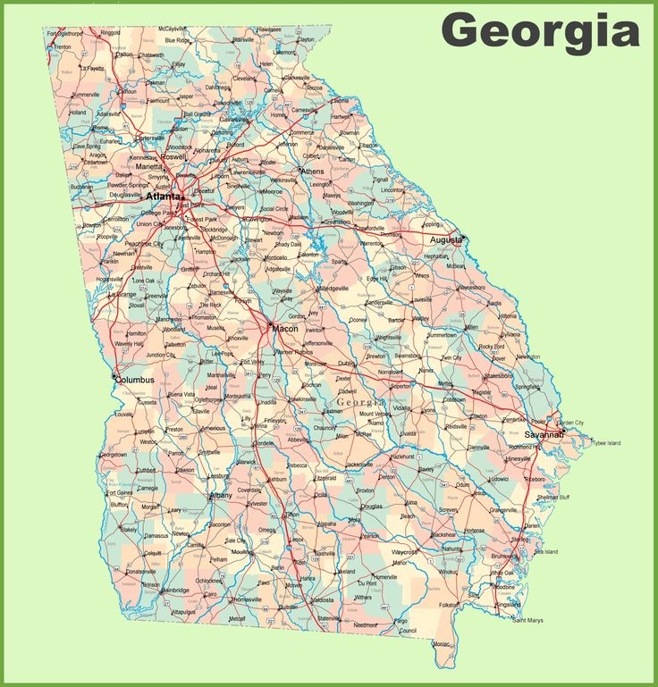 Labeled Map of Georgia with Cities