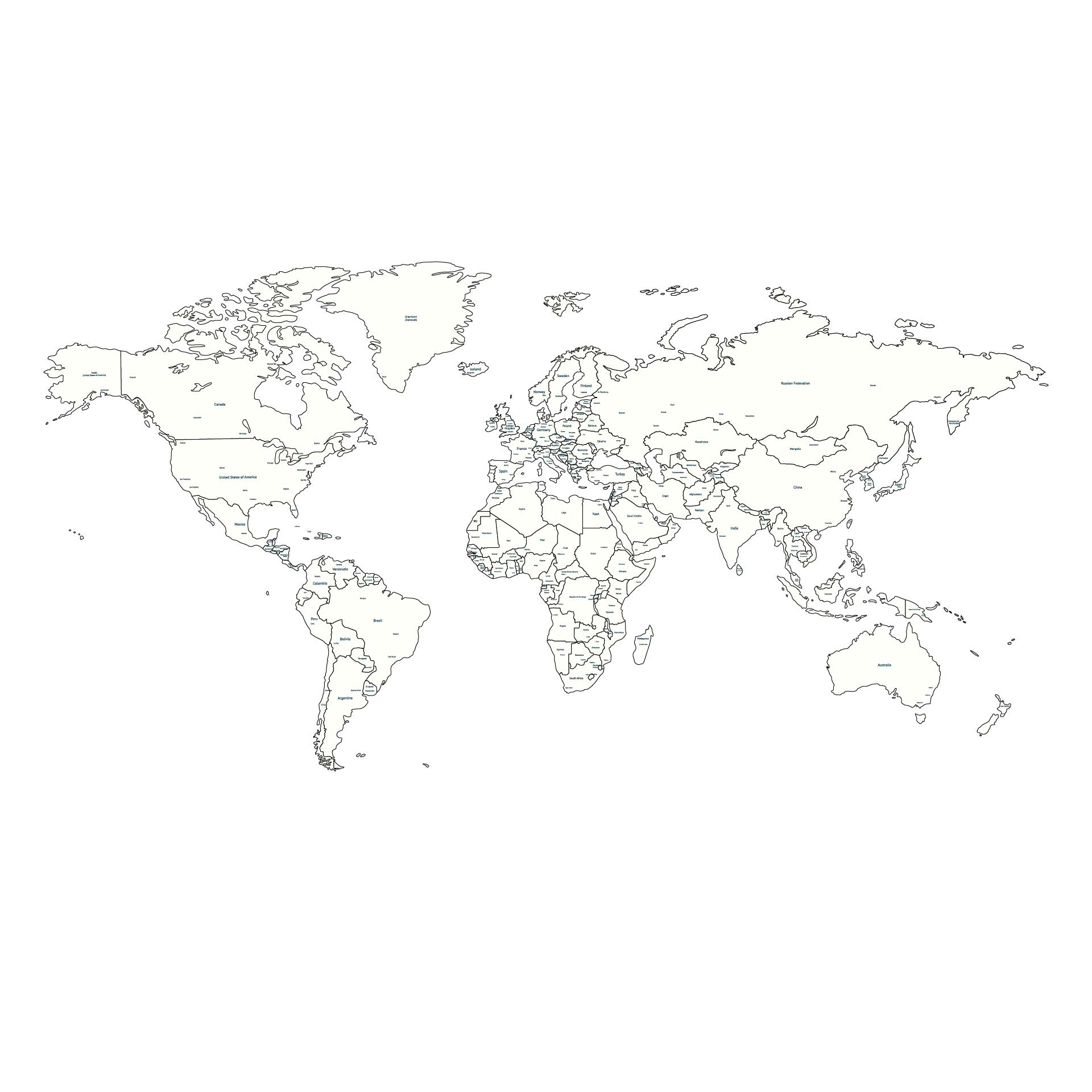 Printable Outline Map of World With Countries